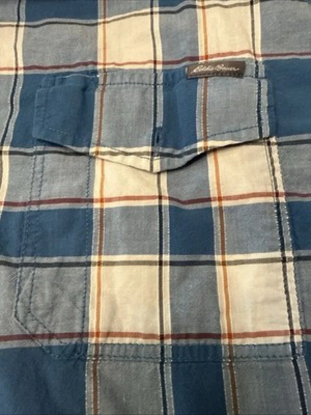 Eddie Bauer Shirt Men XL Blue Orange Check Short Sleeve Button Up